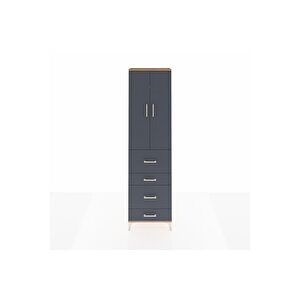 Arges Dolap 3 Raflı 4 Çekmeceli 2 Kapaklı 60x30x221 Çam-antrasit