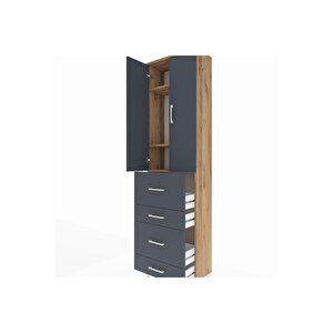 Arges Dolap 3 Raflı 4 Çekmeceli 2 Kapaklı 60x30x221 Çam-antrasit