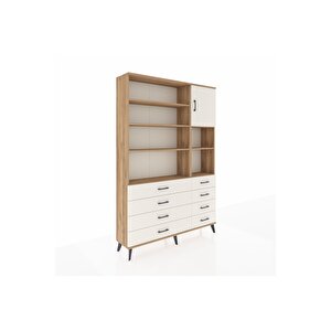 Arges Gardrop 8 Raflı 8 Çekmeceli Tek Kapaklı  132x30x195 Çam-aytaşı