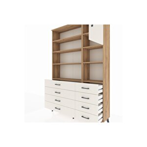 Arges Gardrop 8 Raflı 8 Çekmeceli Tek Kapaklı  132x30x195 Çam-aytaşı