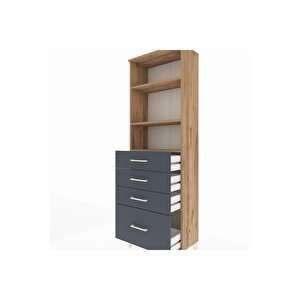 Arges Dolap 3 Raflı 4 Çekmeceli 60x30x182 Çam-antrasit