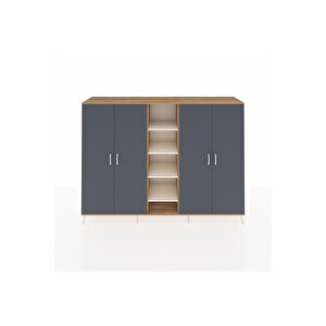 Hyperion Dolap 12 Raflı 4 Kapaklı 220x44x163 Çam-antrasit/aytaşı