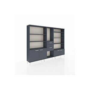 Arges Dolap 10 Raflı 2 Çekmeceli 4 Kapaklı 220x30x163 Antrasit-antrasit