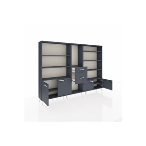 Arges Dolap 10 Raflı 2 Çekmeceli 4 Kapaklı 220x30x163 Antrasit-antrasit