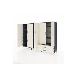 Hyperion Dolap 12 Raflı 2 Çekmeceli 7 Kapaklı 220x44x163 Antrasit-aytaşı