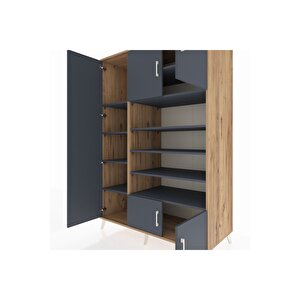 Kronos Dolap 10 Raflı 5 Kapaklı 132x59x195 Çam-antrasit/antrasit