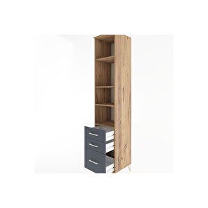 Hyperion Dolap 4 Raflı 3 Çekmeceli 44x44x221 Çam-antrasit