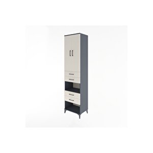 Hyperion Dolap 4 Raflı 4 Çekmeceli 2 Kapaklı 60x44x243 Antrasit-aytaşı