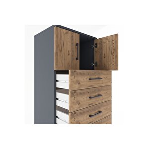 Hyperion Dolap Tek Raflı 7 Çekmeceli 2 Kapaklı 60x44x182 Antrasit-çam