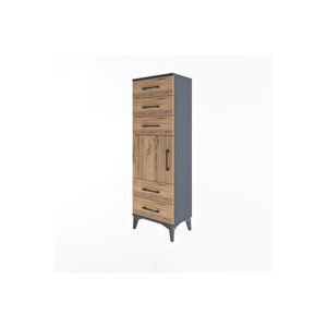 Arges Dolap Tek Raflı 5 Çekmeceli Tek Kapaklı 44x30x134 Antrasit-çam