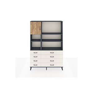 Arges Dolap 7 Raflı 8 Çekmeceli Tek Kapaklı  132x30x195 Antrasit-çam/aytaşı