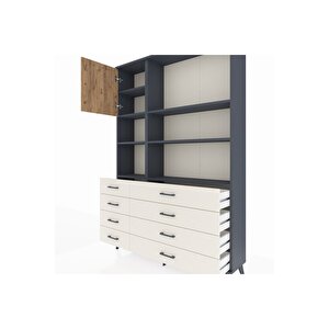 Arges Dolap 7 Raflı 8 Çekmeceli Tek Kapaklı  132x30x195 Antrasit-çam/aytaşı