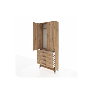 Arges Dolap 2 Raflı 4 Çekmeceli Tek Askılı 88x30x221 Çam-çam