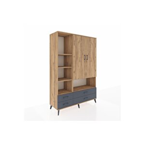 Hyperion Dolap 8 Raflı 4 Çekmeceli 2 Kapaklı 132x44x195 Çam-çam/antrasit