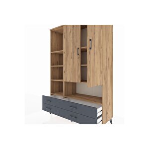 Hyperion Dolap 8 Raflı 4 Çekmeceli 2 Kapaklı 132x44x195 Çam-çam/antrasit
