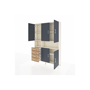 Arges Dolap 7 Raflı 4 Çekmeceli 5 Kapaklı 132x30x195 Aytaşı-antrasit/çam