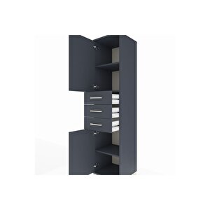 Hyperion Dolap 3 Raflı 3 Çekmeceli 2 Kapaklı 44x44x195 Antrasit-antrasit