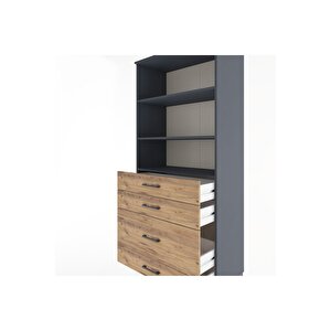 Hyperion Dolap 3 Raflı 4 Çekmeceli 88x44x195 Antrasit-çam