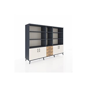 Hyperion Dolap 11 Raflı 3 Çekmeceli 4 Kapaklı 220x44x163 Antrasit-aytaşı/çam