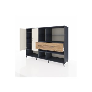 Kronos Dolap 10 Raflı 2 Çekmeceli 2 Kapaklı 220x59x163 Antrasit-aytaşı/çam