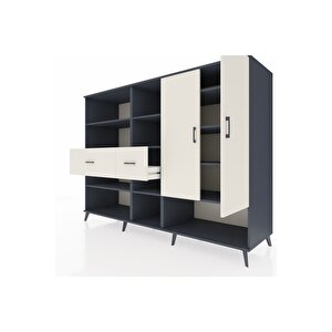 Kronos Dolap 10 Raflı 2 Çekmeceli 2 Kapaklı 220x59x163 Antrasit-aytaşı