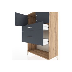 Hyperion Dolap Tek Raflı 2 Çekmeceli 2 Kapaklı 88x44x134 Çam-antrasit