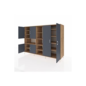 Kronos Dolap 13 Raflı 6 Kapaklı 220x59x163 Çam-antrasit/çam