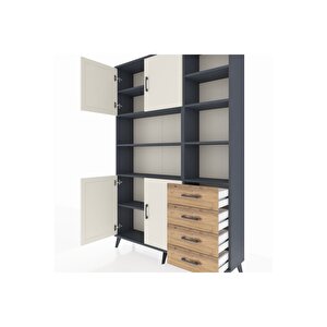 Arges Dolap 9 Raflı 4 Çekmeceli 4 Kapaklı 132x30x195 Antrasit-aytaşı/çam