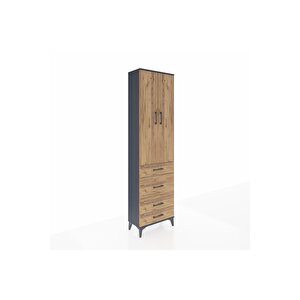 Arges Dolap 3 Raflı 4 Çekmeceli 2 Kapaklı 60x30x221 Antrasit-çam
