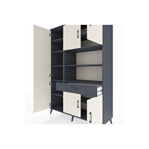 Hyperion Dolap 10 Raflı Tek Çekmeceli 6 Kapaklı 132x44x195 Antrasit-aytaşı/antrasit