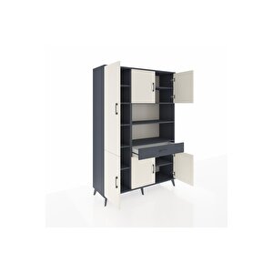 Hyperion Dolap 10 Raflı Tek Çekmeceli 6 Kapaklı 132x44x195 Antrasit-aytaşı/antrasit