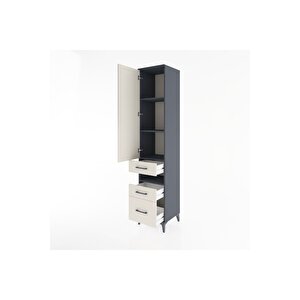 Hyperion Dolap 4 Raflı 3 Çekmeceli Tek Kapaklı 44x44x221 Antrasit-aytaşı