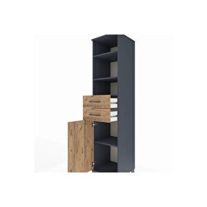 Hyperion Dolap 4 Raflı 2 Çekmeceli Tek Kapaklı 44x44x195 Antrasit-çam