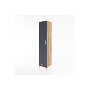 Hyperion Dolap 3 Raflı Tek Çekmeceli Tek Askılı 44x44x221 Çam-antrasit