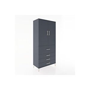 Hyperion Dolap 3 Raflı 4 Çekmeceli 2 Kapaklı 88x44x195 Antrasit-antrasit