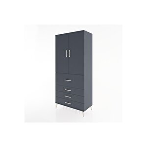 Hyperion Dolap 3 Raflı 4 Çekmeceli 2 Kapaklı 88x44x195 Antrasit-antrasit
