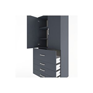 Hyperion Dolap 3 Raflı 4 Çekmeceli 2 Kapaklı 88x44x195 Antrasit-antrasit