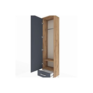 Arges Dolap 2 Raflı Tek Çekmeceli Tek Askılı 44x30x182 Çam-antrasit