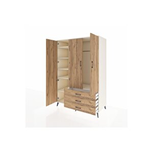 Kronos Dolap 6 Raflı 3 Çekmeceli Tek Askılı 132x59x195 Aytaşı-çam/çam