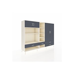 Hyperion Dolap 12 Raflı 4 Çekmeceli 4 Kapaklı 220x44x163 Aytaşı-antrasit