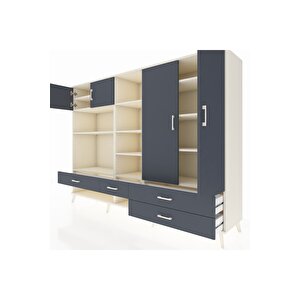 Hyperion Dolap 12 Raflı 4 Çekmeceli 4 Kapaklı 220x44x163 Aytaşı-antrasit