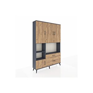 Arges Gardrop 7 Raflı 2 Çekmeceli 5 Kapaklı 132x30x195 Antrasit-çam