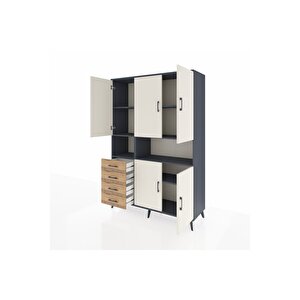Hyperion Dolap 7 Raflı 4 Çekmeceli 5 Kapaklı 132x44x195 Antrasit-aytaşı/çam