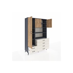 Hyperion Dolap 8 Raflı 6 Çekmeceli 3 Kapaklı 132x44x195 Antrasit-çam/aytaşı