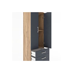 Hyperion Dolap 2 Raflı 3 Çekmeceli 2 Kapaklı 60x44x182 Çam-antrasit