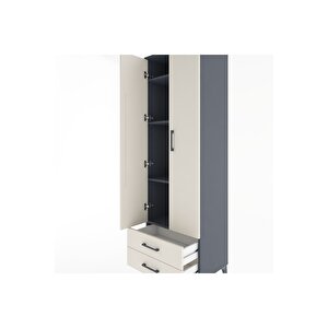 Hyperion Dolap 4 Raflı 2 Çekmeceli 2 Kapaklı 60x44x195 Antrasit-aytaşı