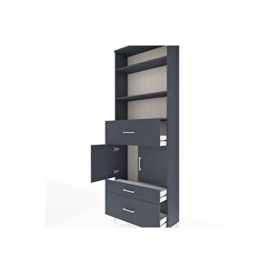 Arges Dolap 4 Raflı 3 Çekmeceli 2 Kapaklı 88x30x243 Antrasit-antrasit