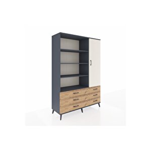 Hyperion Dolap 8 Raflı 6 Çekmeceli Tek Kapaklı  132x44x195 Antrasit-aytaşı/çam