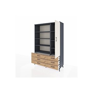 Hyperion Dolap 8 Raflı 6 Çekmeceli Tek Kapaklı  132x44x195 Antrasit-aytaşı/çam