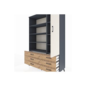 Hyperion Dolap 8 Raflı 6 Çekmeceli Tek Kapaklı  132x44x195 Antrasit-aytaşı/çam
